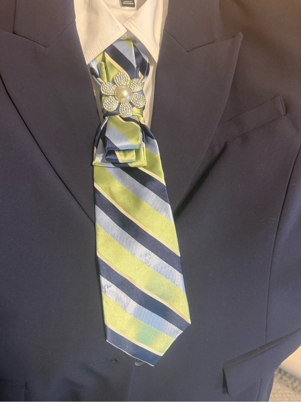 Nautica Green Blue Striped Silk Tie Scarf